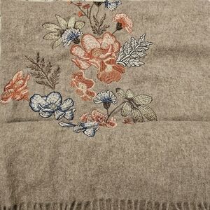 Embroidered Floral Wool Scarf